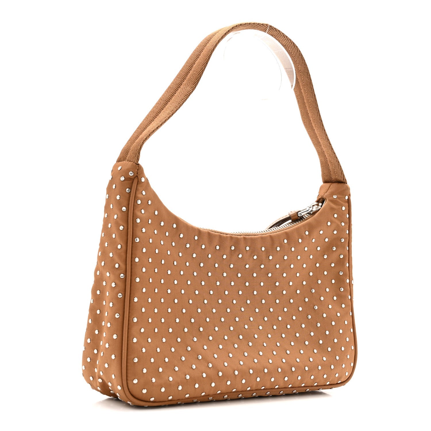 Prada Tessuto Nylon Studded Mini Re-Edition Bag Brandy