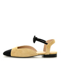 Chanel Suede Grosgrain Bow Cap Toe CC Slingback Flats 38 Beige Black