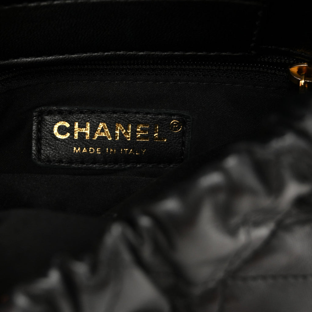 Chanel Lambskin Resin Quilted Small Bucket Bag Black