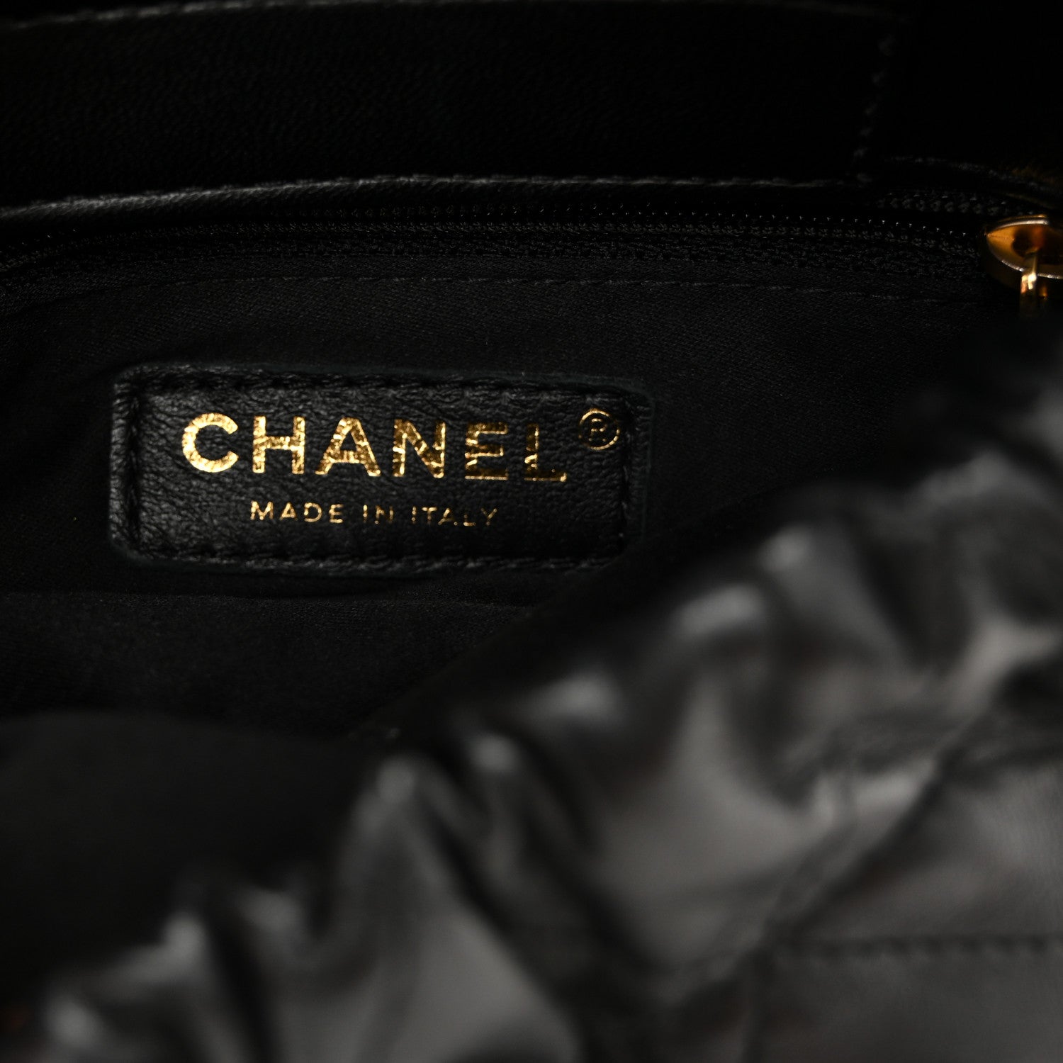 Chanel Lambskin Resin Quilted Small Bucket Bag Black