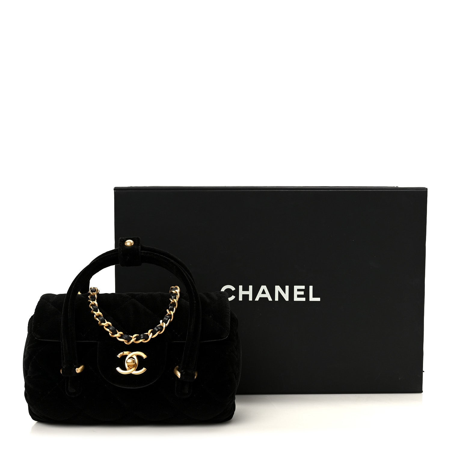 Chanel Velvet Quilted Mini Top Handle Flap Black