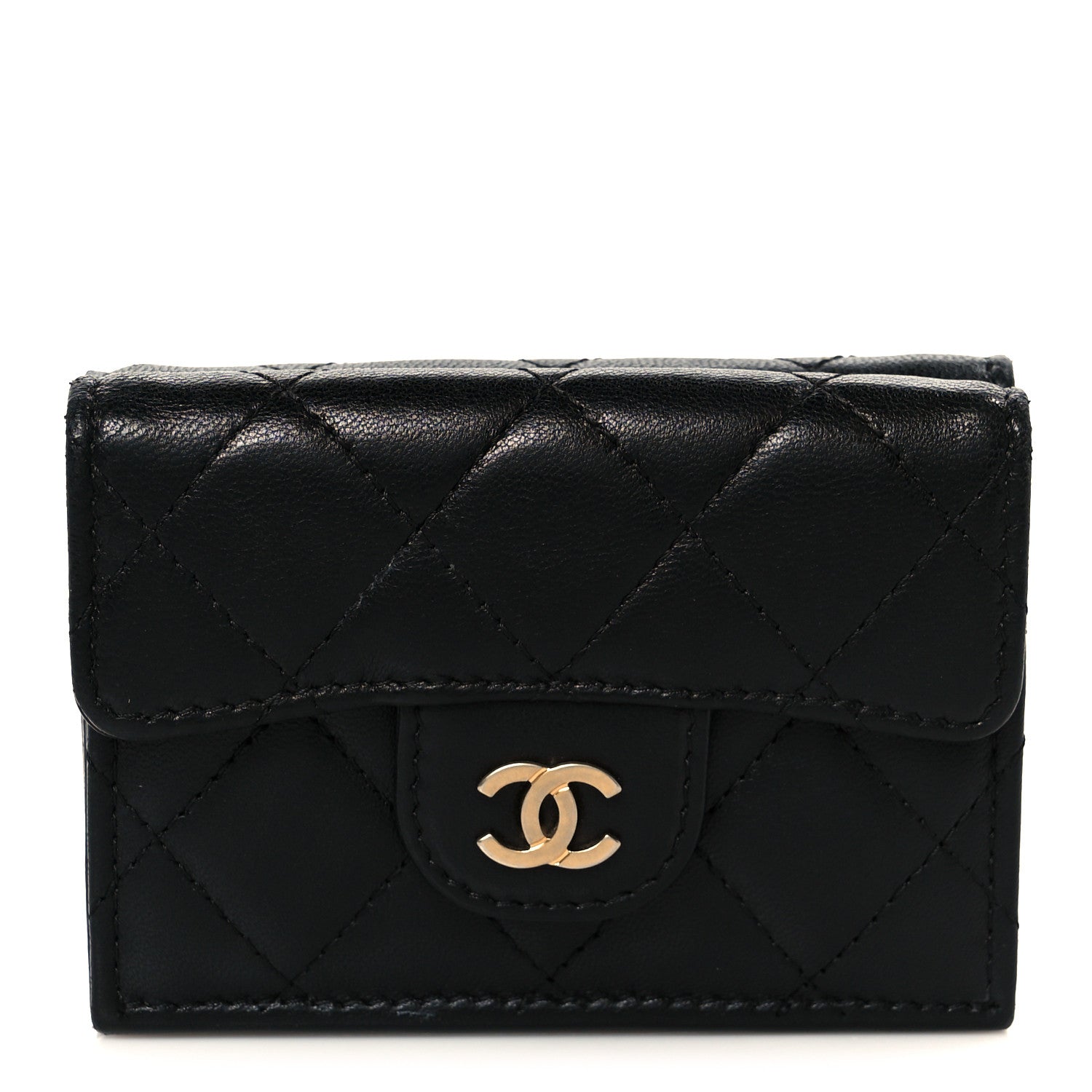 Lambskin Quilted Double Flap Wallet Black