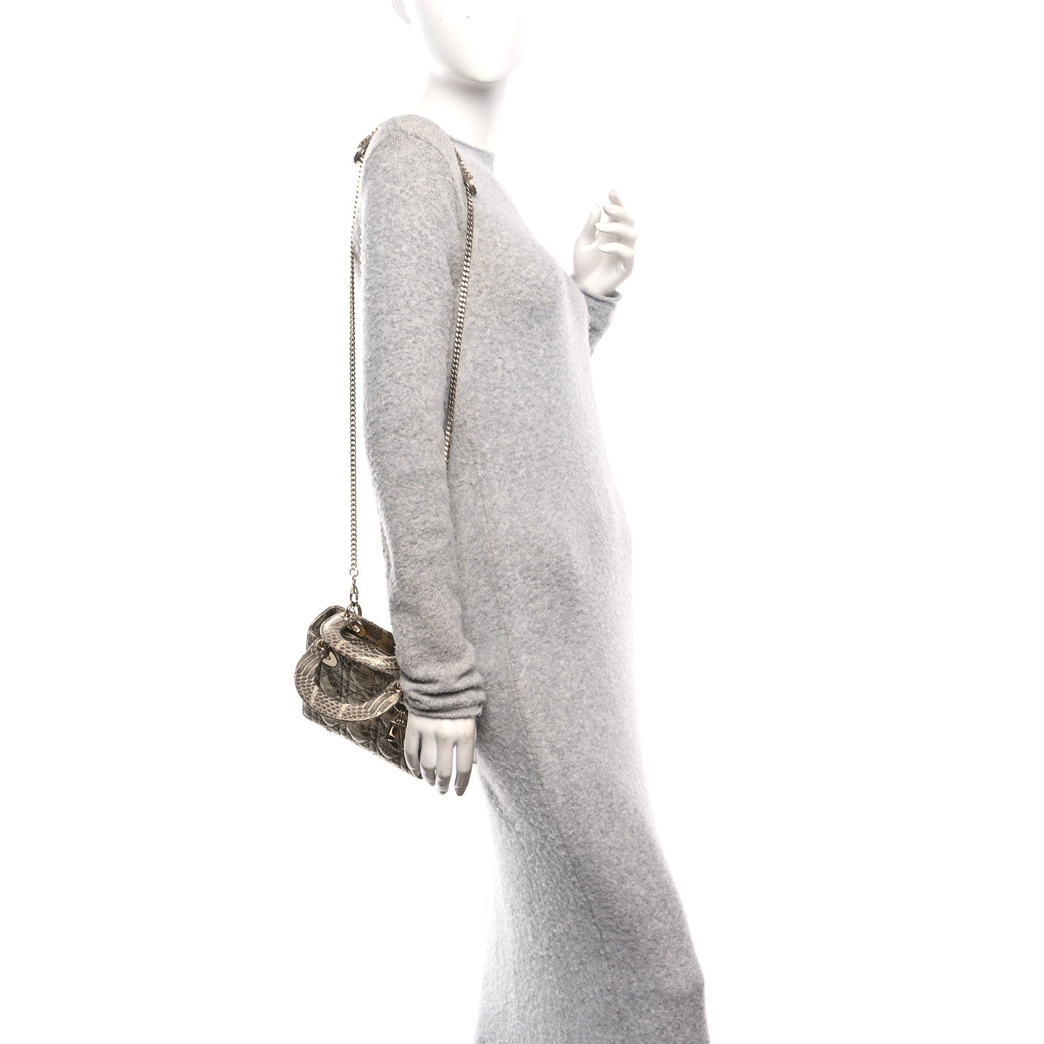 Christian Dior Metallic Snakeskin Cannage Mini Lady Dior Beige