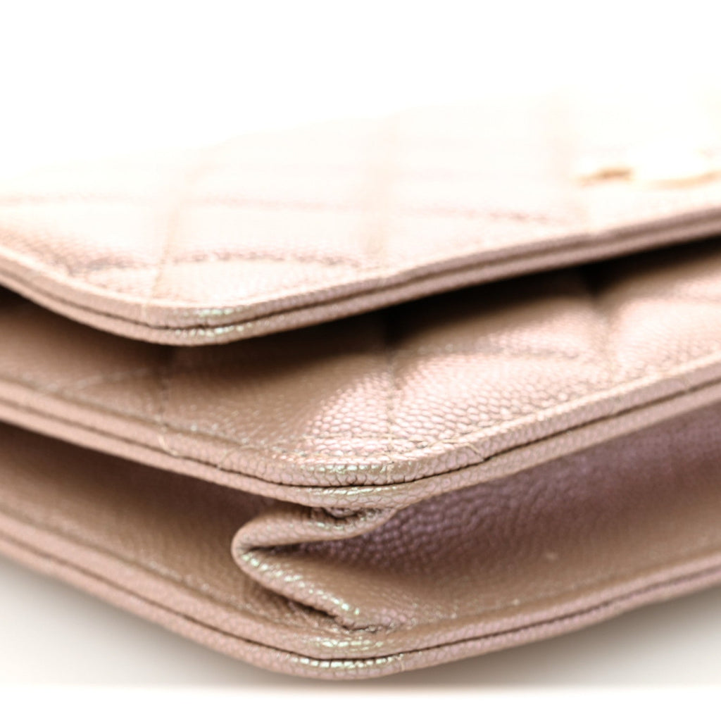 Chanel Iridescent Caviar Quilted Wallet on Chain WOC Beige