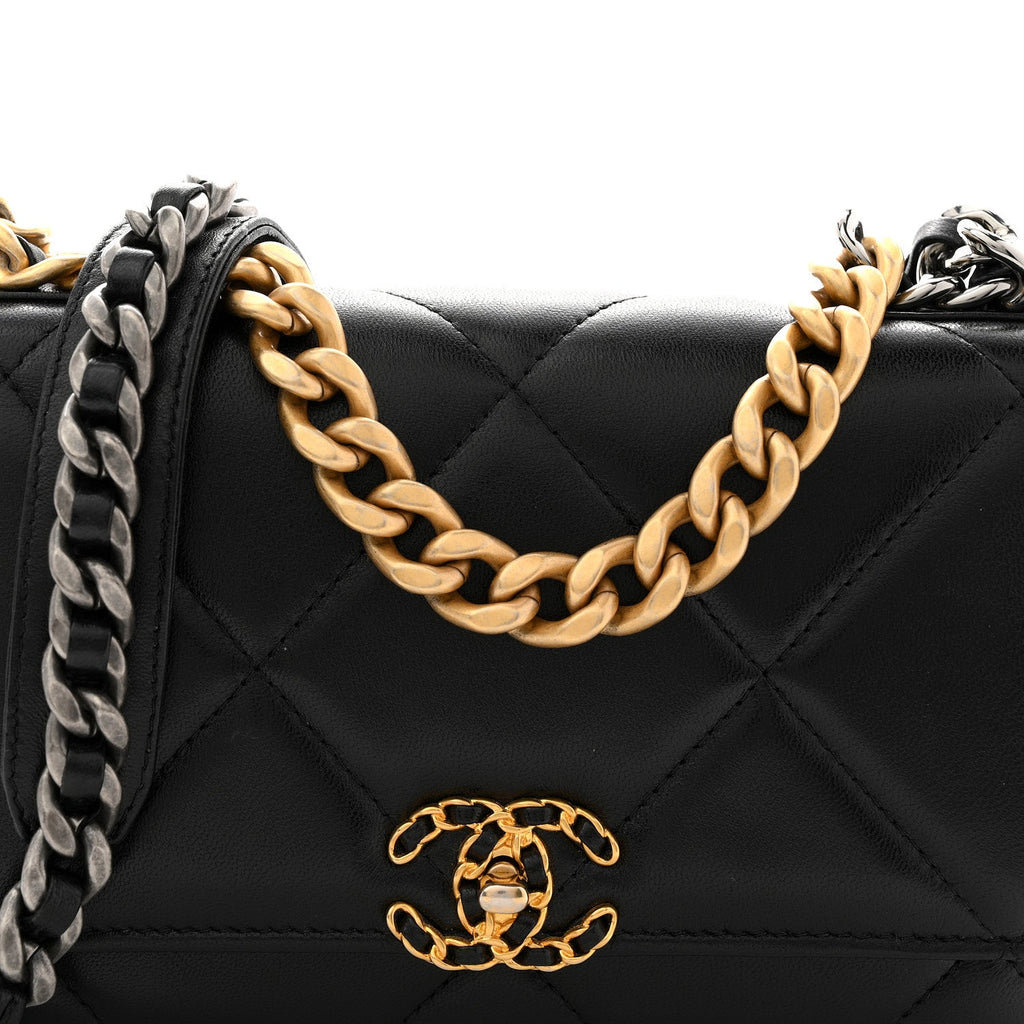 Chanel Lambskin Quilted Chanel 19 Wallet On Chain WOC Black