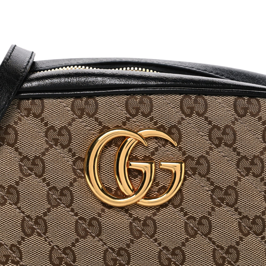 Gucci Monogram Matelasse Diagonal Small GG Marmont Chain Shoulder Bag Beige Black