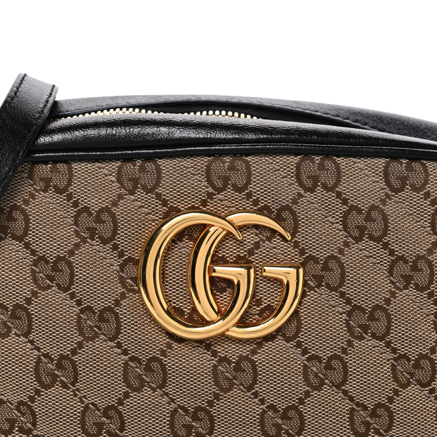 Gucci Monogram Matelasse Diagonal Small GG Marmont Chain Shoulder Bag Beige Black