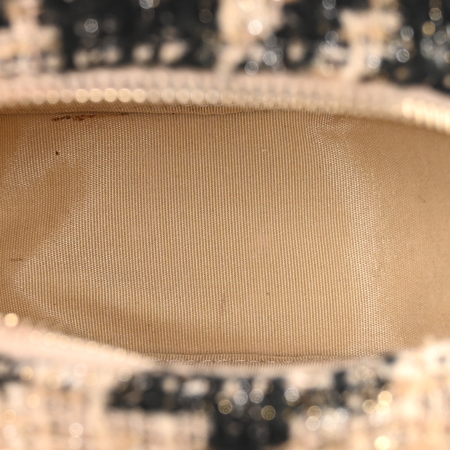 Chanel Wool Tweed Lambskin Quilted Chanel 19 Round Clutch With Chain and Coin Purse Beige Black