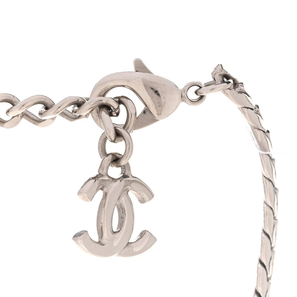 Metal Crystal CC Choker Necklace Silver