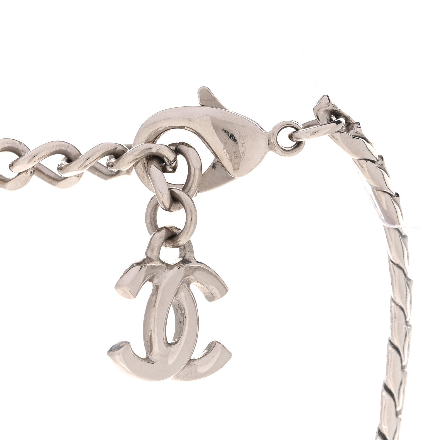 Metal Crystal CC Choker Necklace Silver