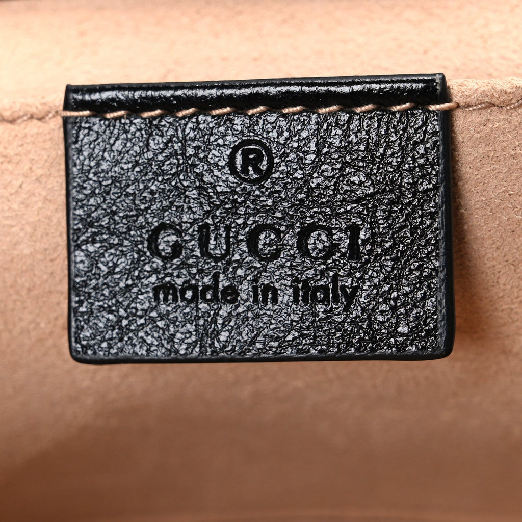 Gucci Vintage Effect Calfskin Matelasse Diagonal Striped Mini Torchon GG Marmont Shoulder Bag Black Beige