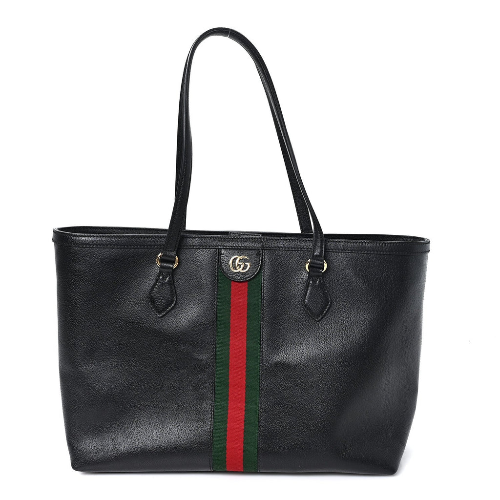 Gucci Textured Calfskin Web Medium Ophidia Shopping Tote Black