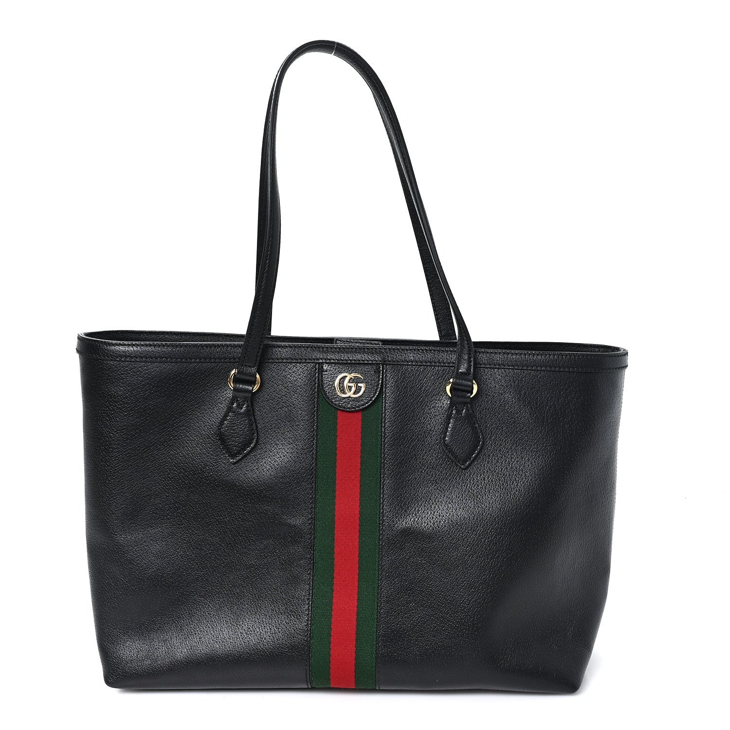 Gucci Textured Calfskin Web Medium Ophidia Shopping Tote Black