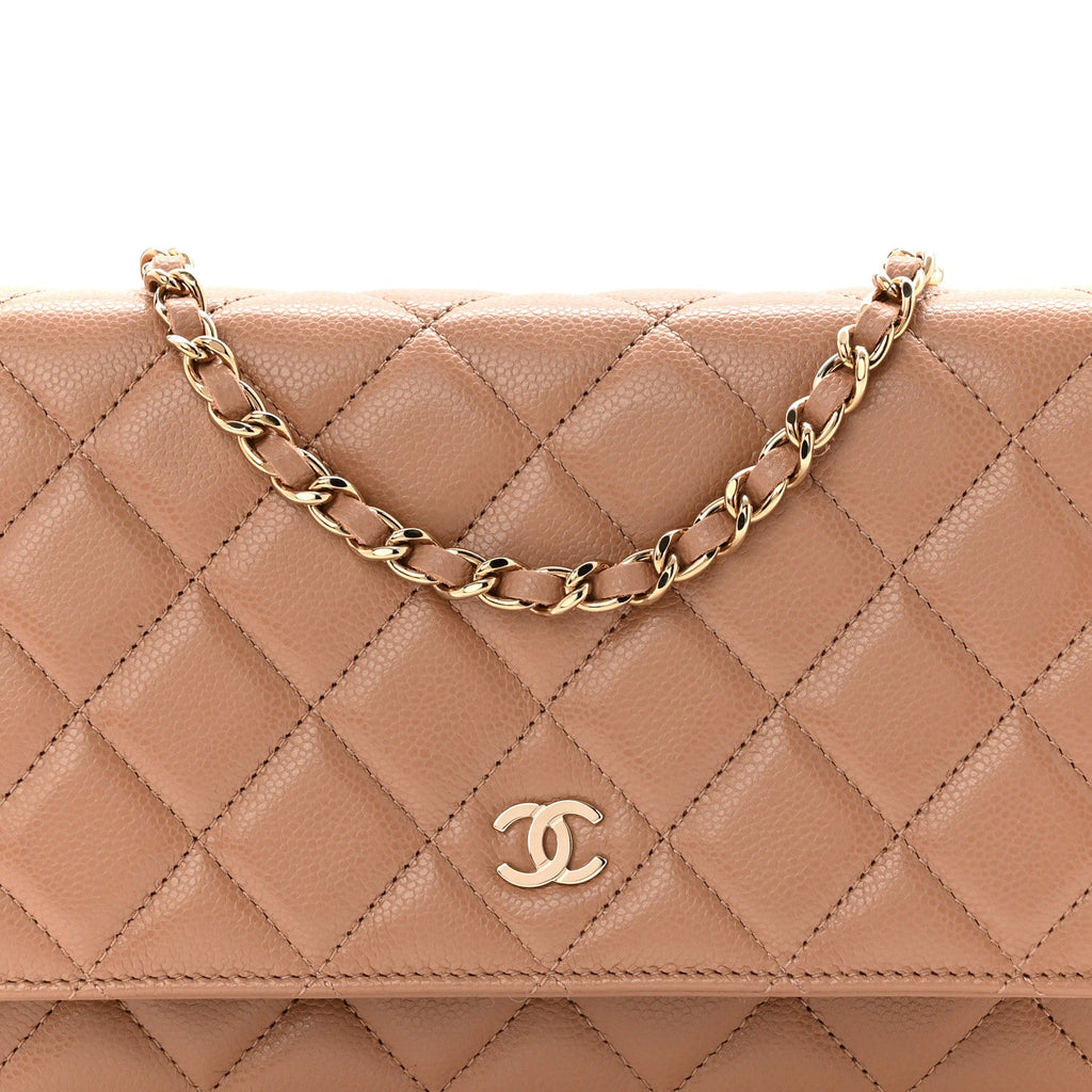 Chanel Caviar Quilted Wallet on Chain WOC Dark Beige