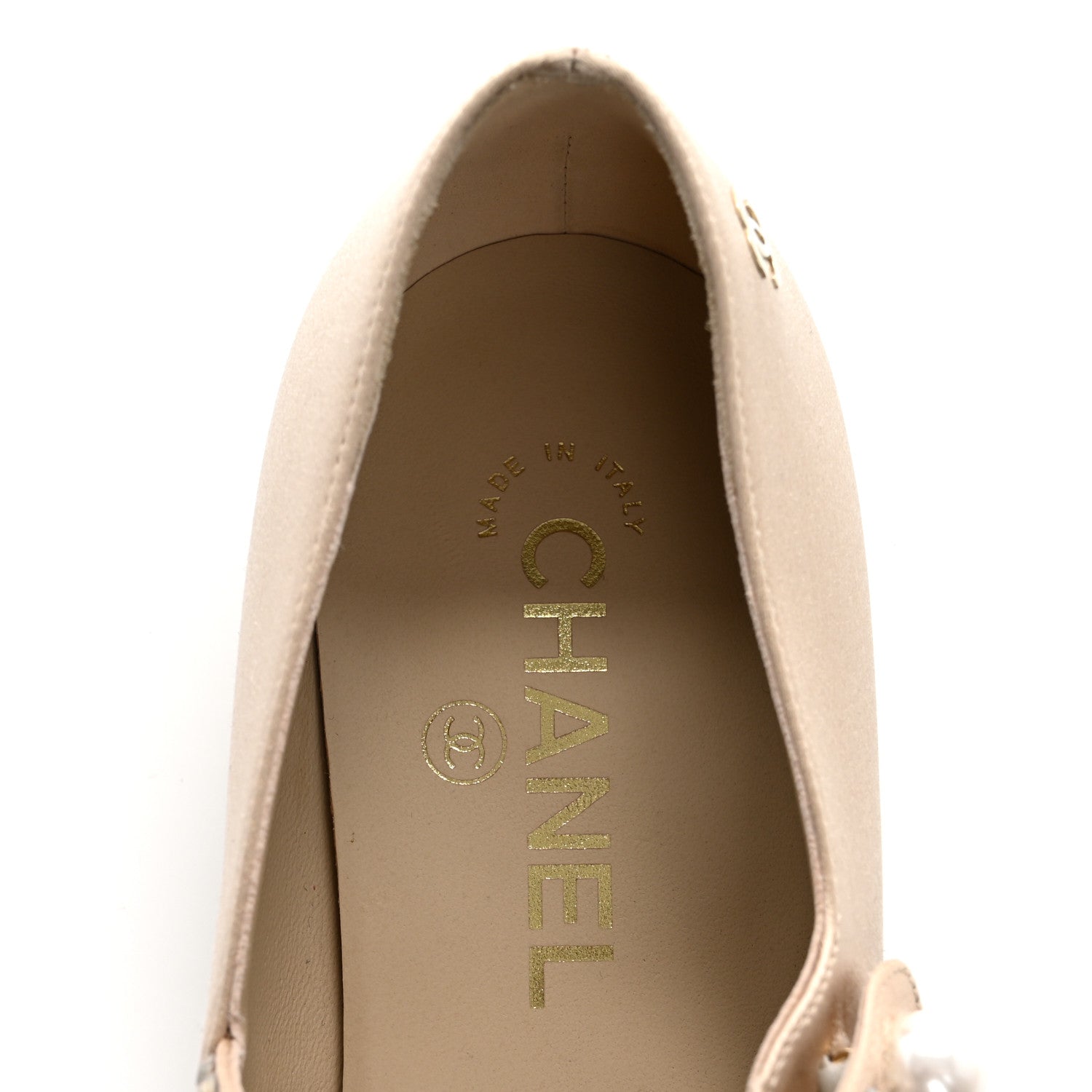 Chanel Strass Satin Grosgrain Mary Jane Flats 38.5 Beige Black