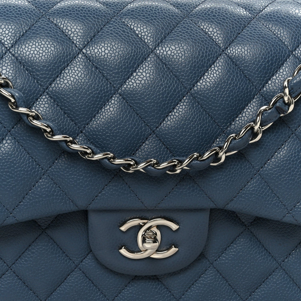 Chanel Caviar Quilted Jumbo Double Flap Blue