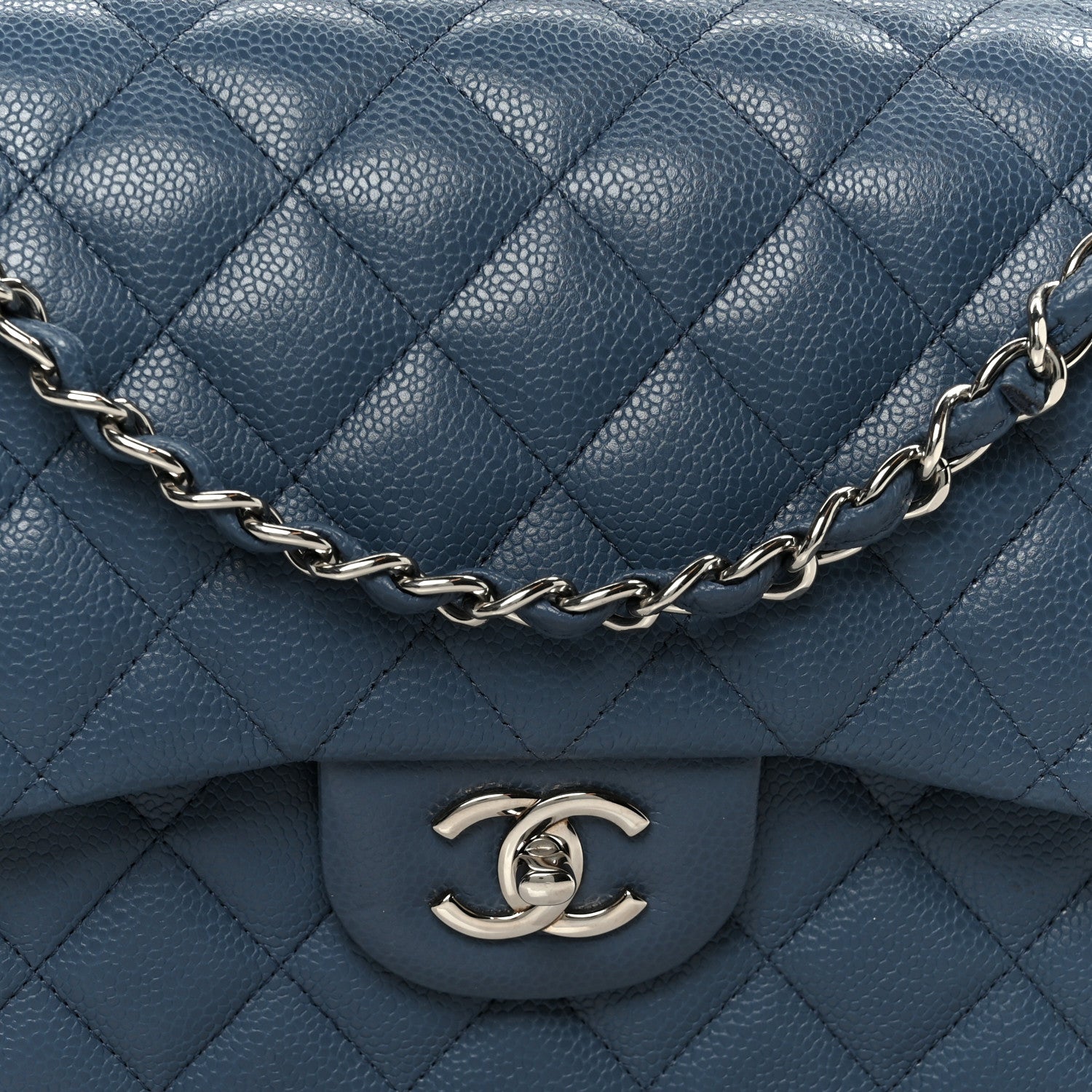 Chanel Caviar Quilted Jumbo Double Flap Blue