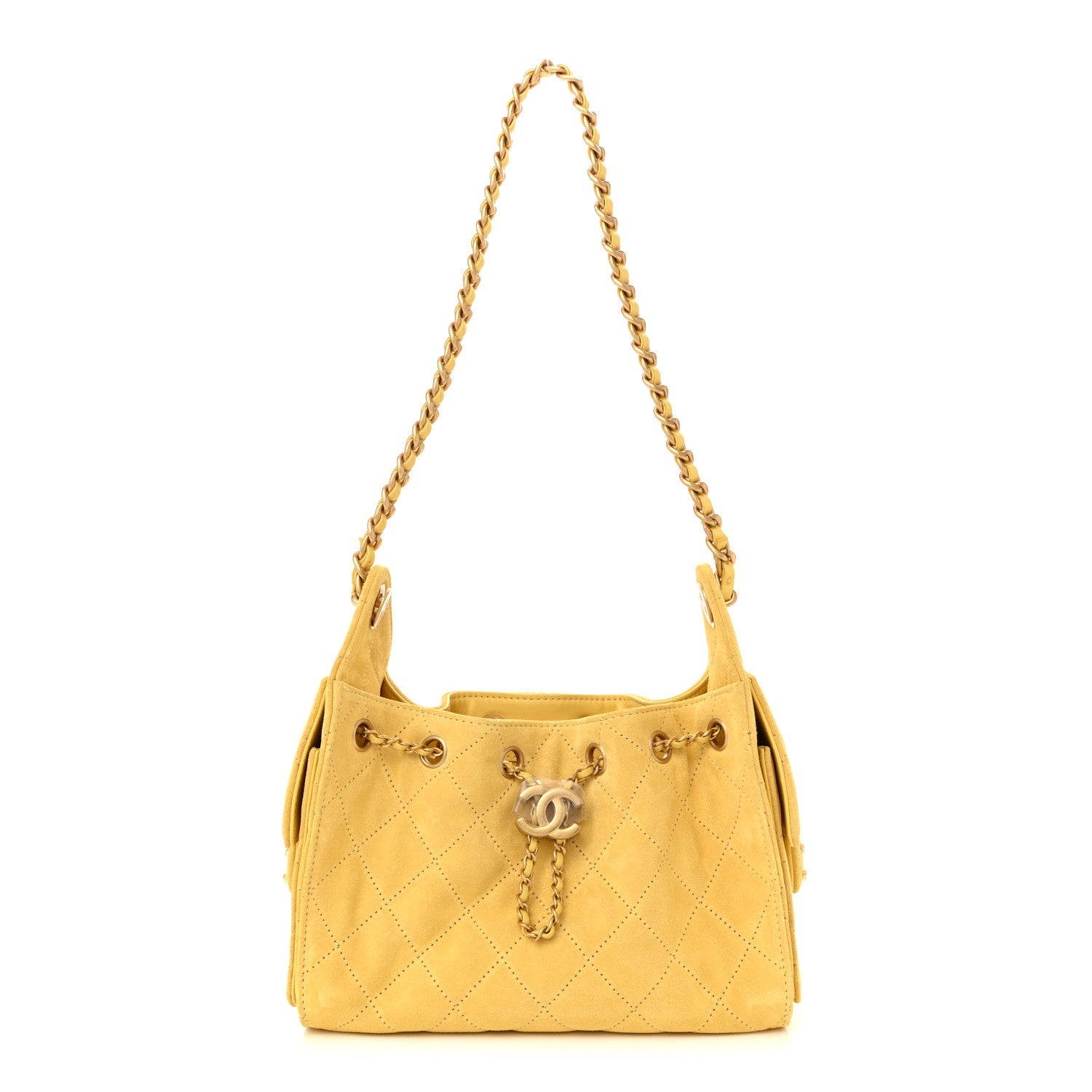 Chanel Suede Quilted Mini Chanel 25 Handbag Yellow