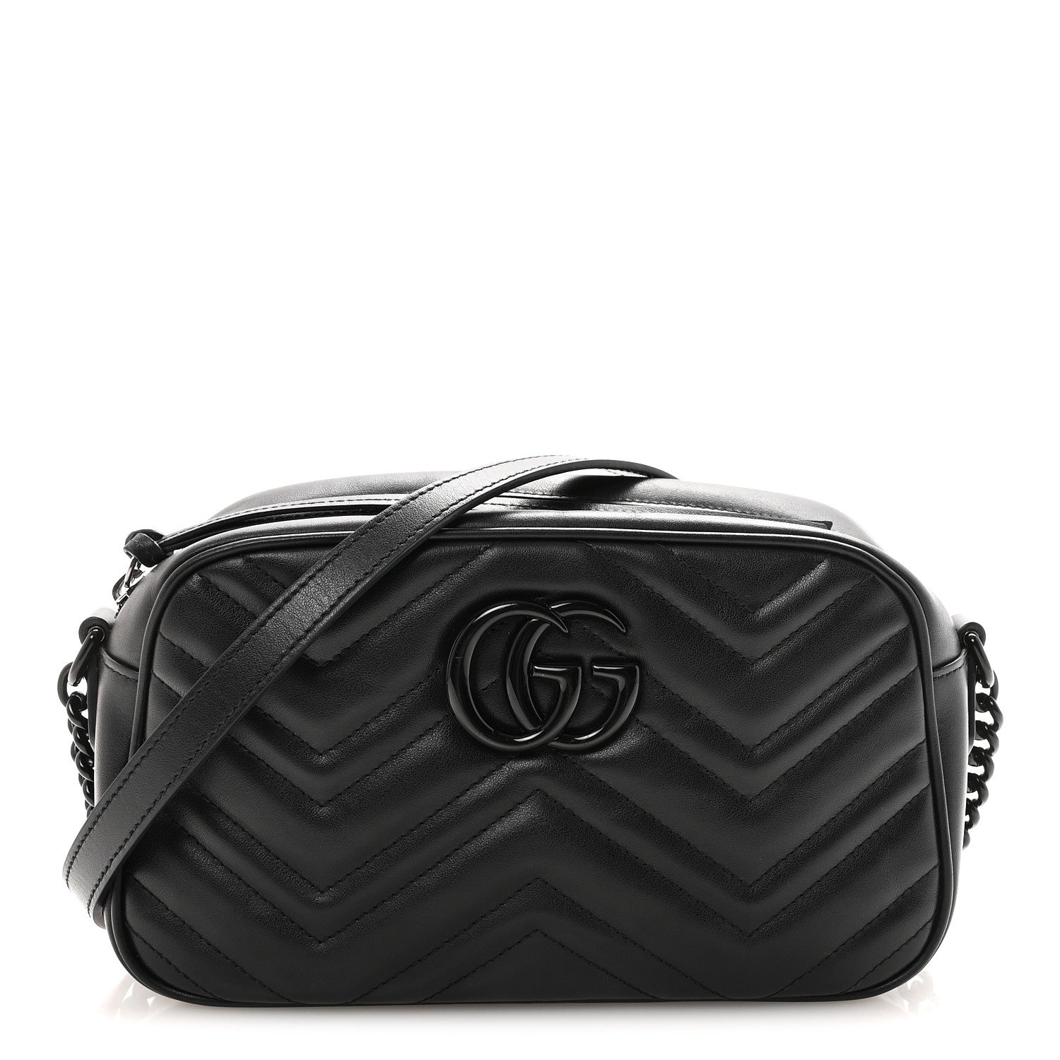 Gucci Calfskin Matelasse Monochrome Small GG Marmont Chain Shoulder Bag Black
