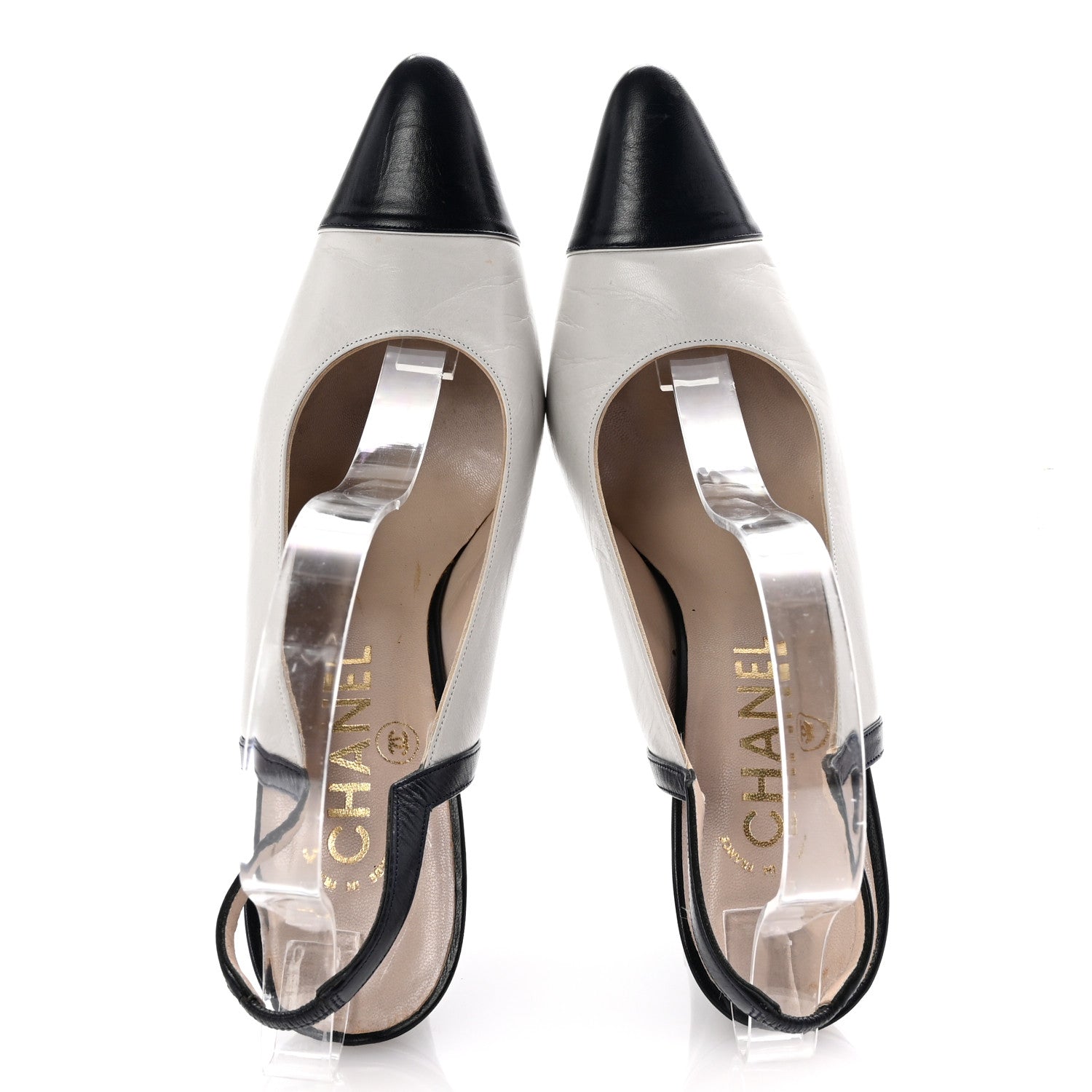 Pointed Cap Toe Slingback Pumps 39.5 Grey Navy