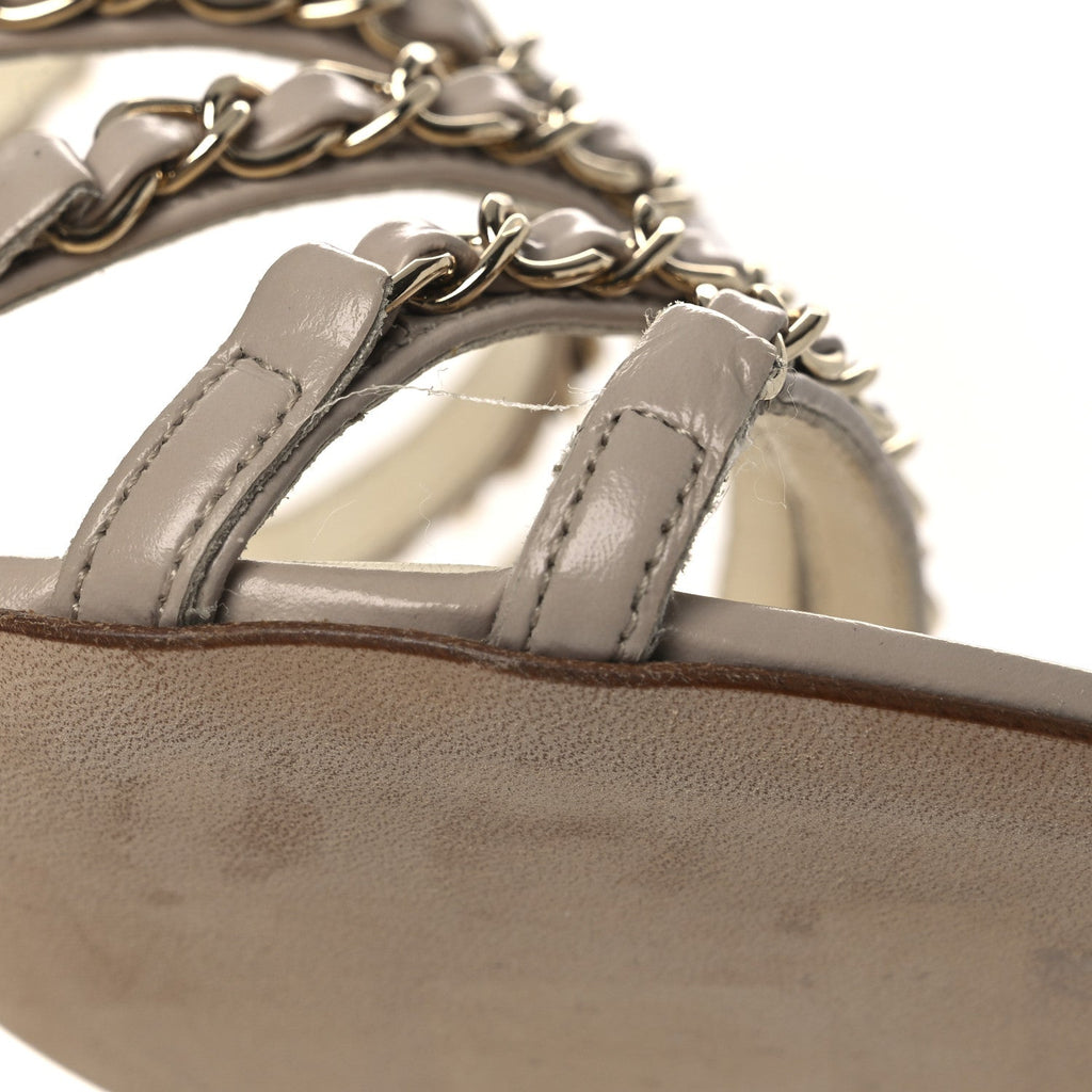 Calfskin Chain Sandals 36 Dark Beige
