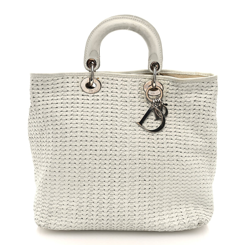 Christian Dior Lambskin Woven Dior Tote White