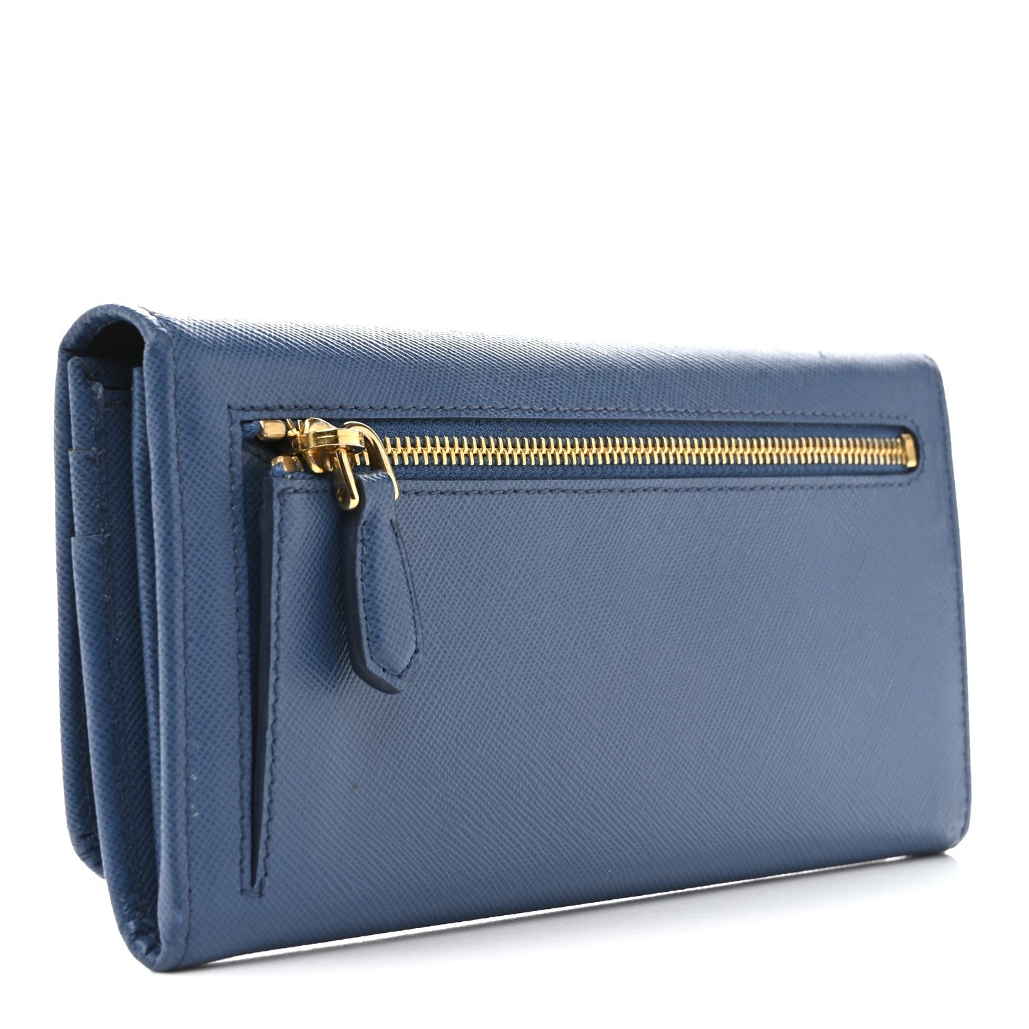Prada Saffiano Bi-Color Metal Continental Flap Wallet Cobalto Black