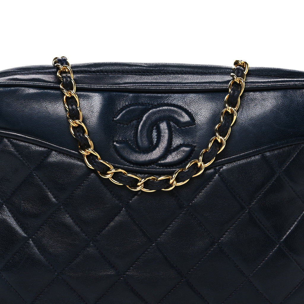 Chanel Lambskin Quilted CC Tassel Camera Case Navy