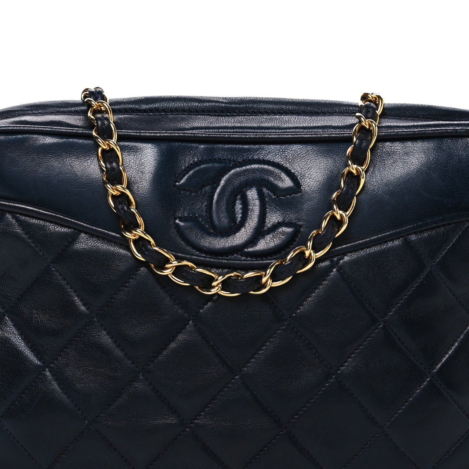 Chanel Lambskin Quilted CC Tassel Camera Case Navy