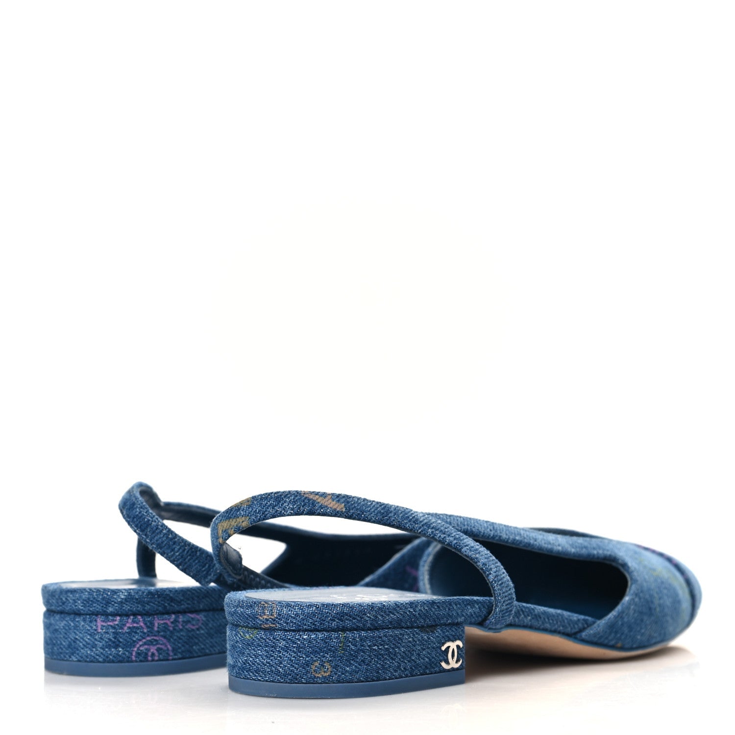Denim Printed Denim Mood Cap Toe CC Slingback Flats 36 Light Blue Multicolor