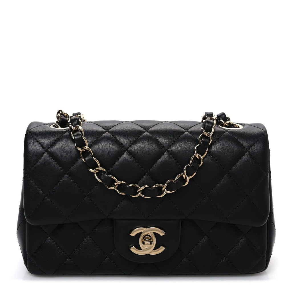 Chanel Lambskin Quilted Mini Rectangular Flap Black