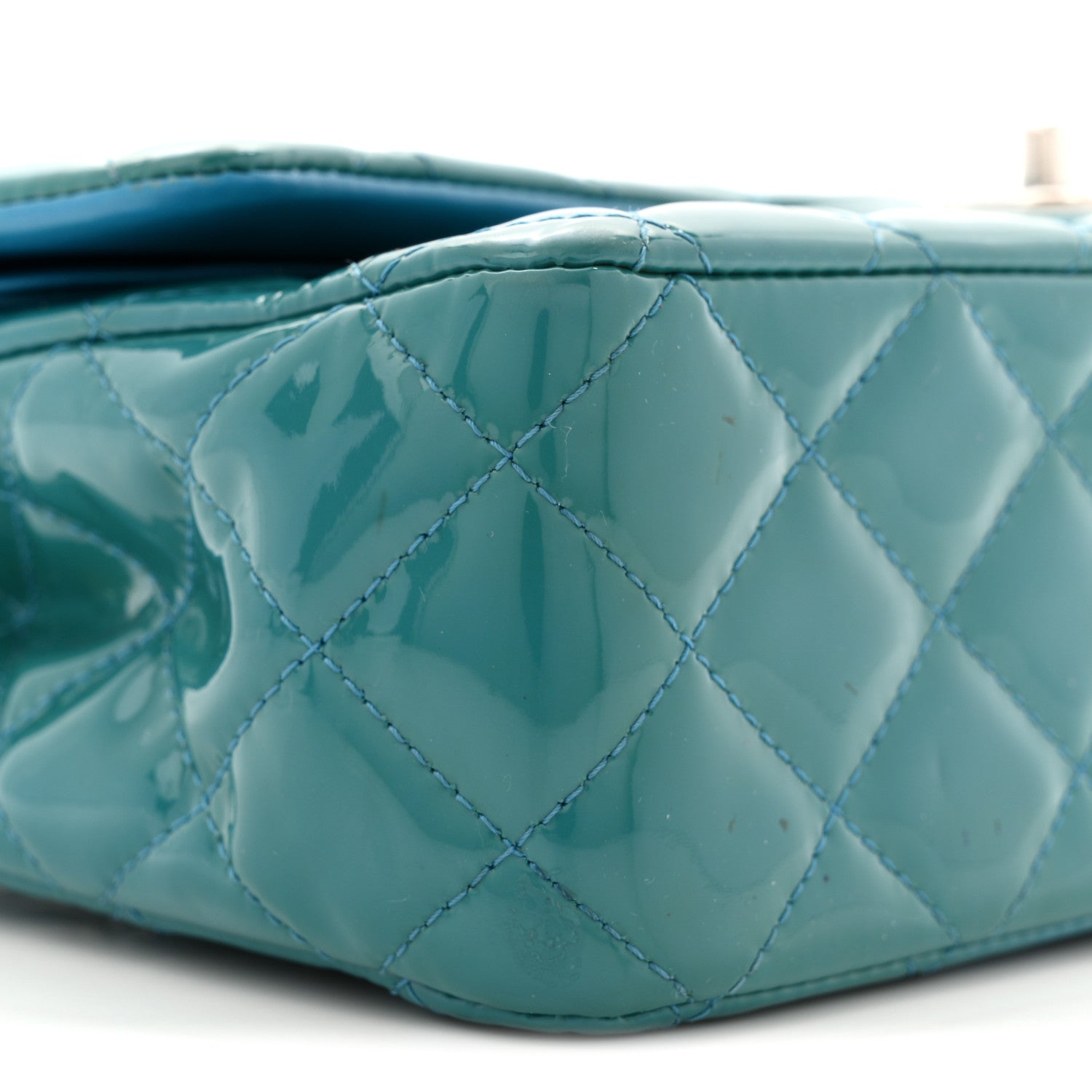 Chanel Patent Quilted Medium Double Flap Turquoise
