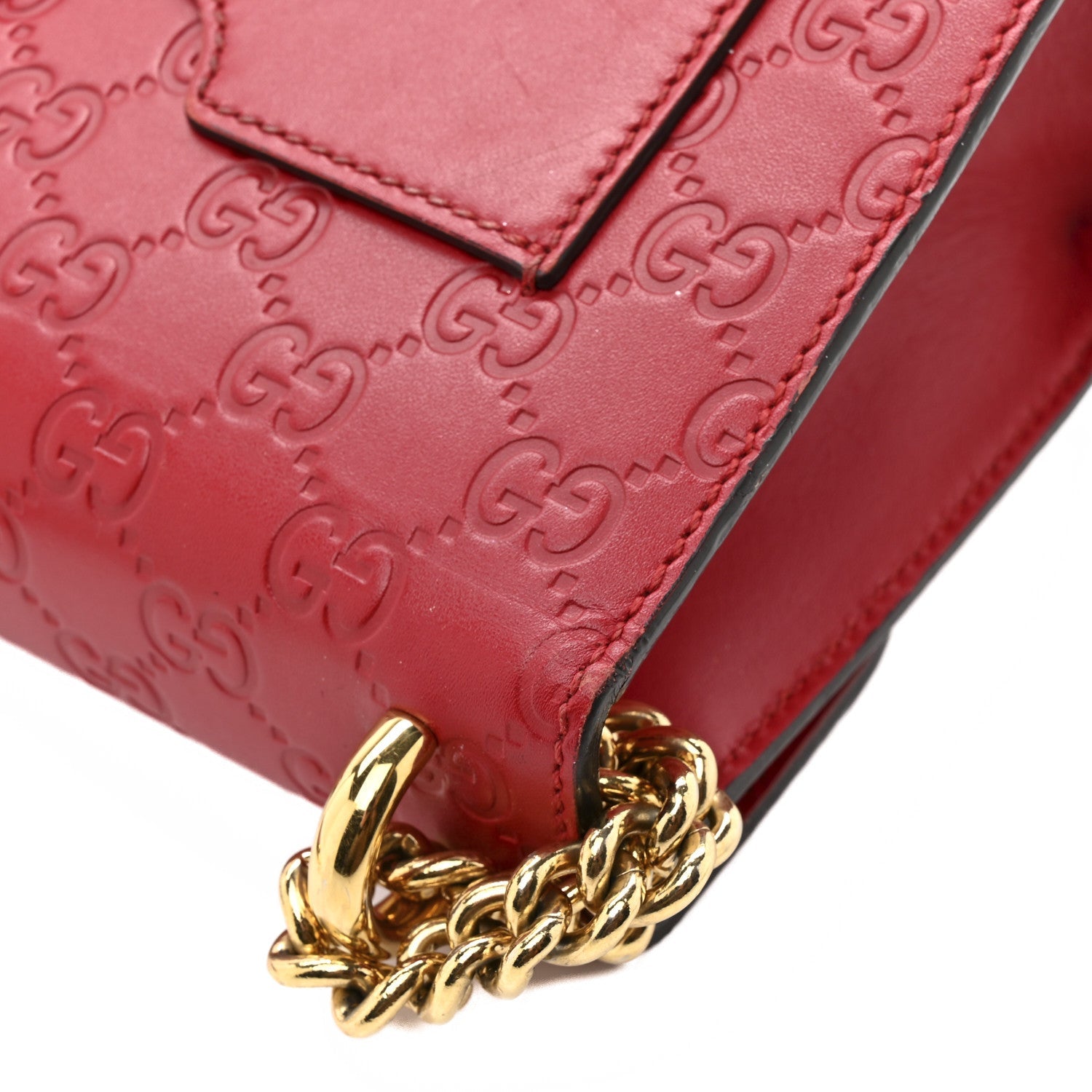 Gucci Guccissima Small Padlock Shoulder Bag Hibiscus Red