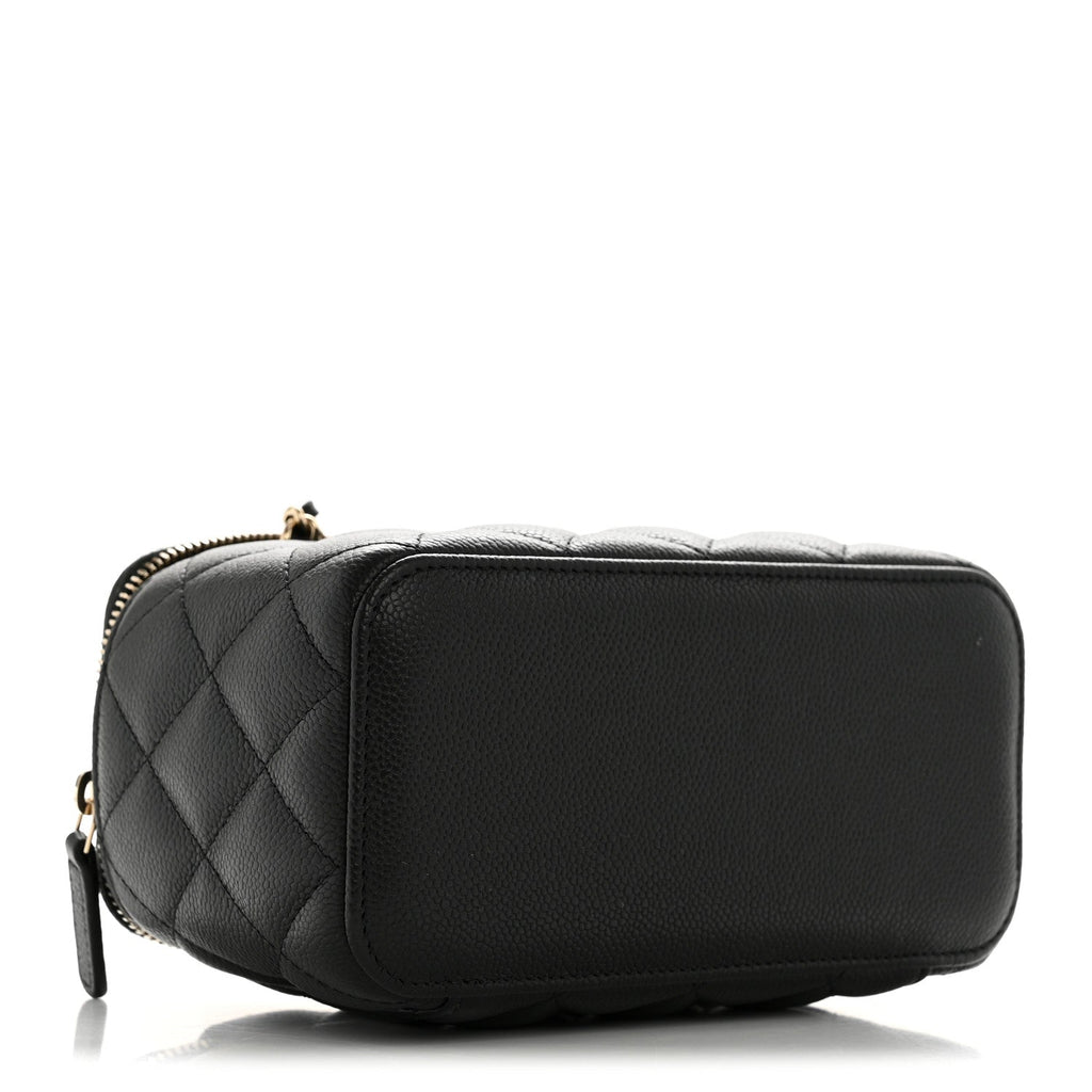 Chanel Caviar Quilted Small Tiny CC Vanity Case With Chain Black