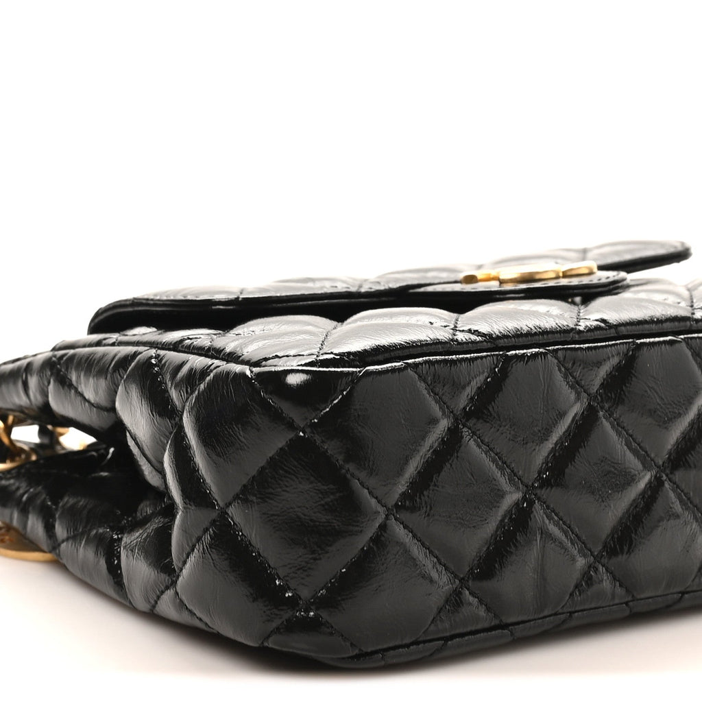 Chanel Shiny Crumpled Calfskin Quilted Small Wavy CC Hobo Black