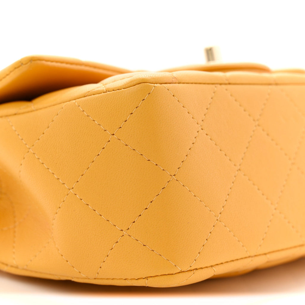 Chanel Lambskin Quilted Mini Top Handle Rectangular Flap Yellow