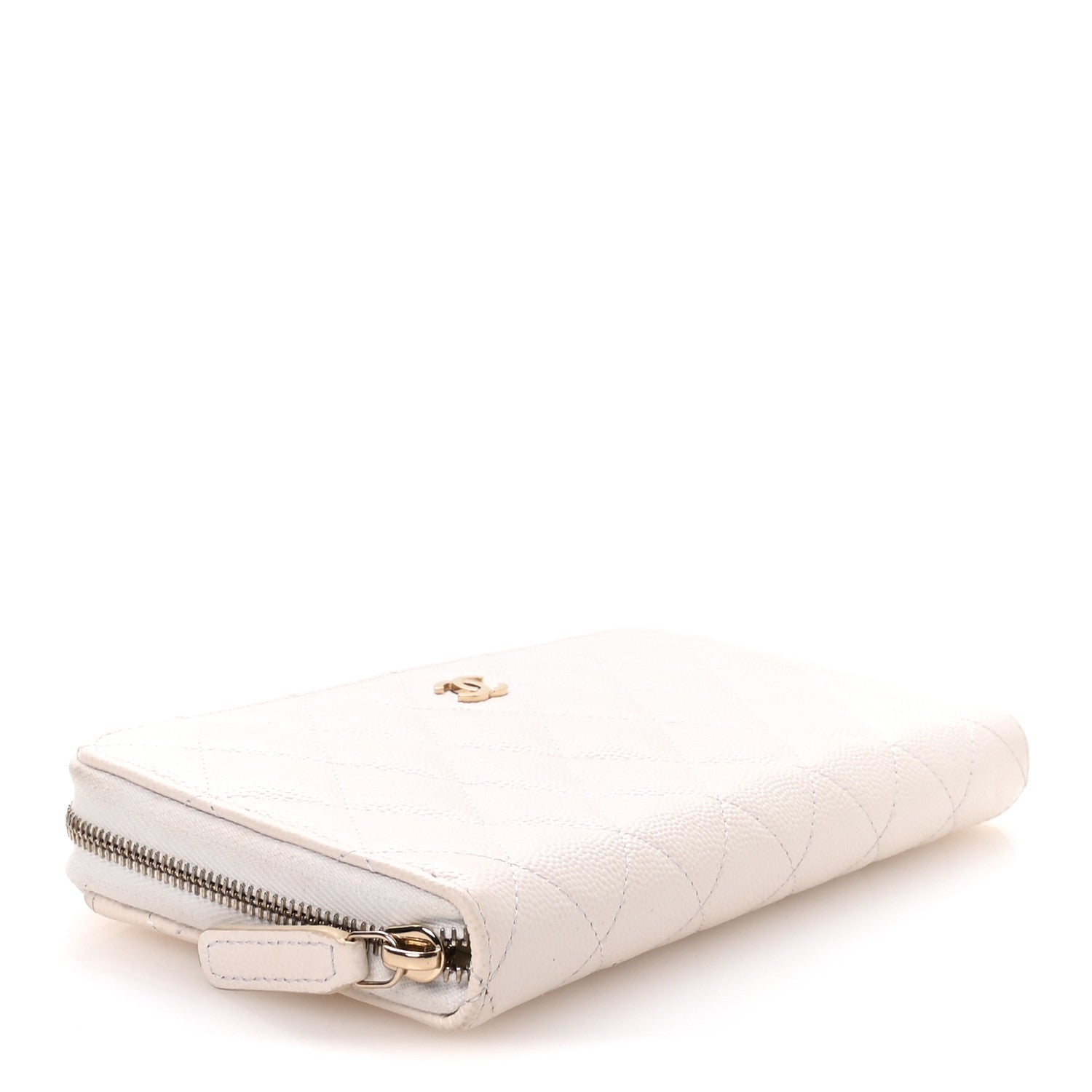 Caviar Quilted Large Gusset Zip Around Wallet White