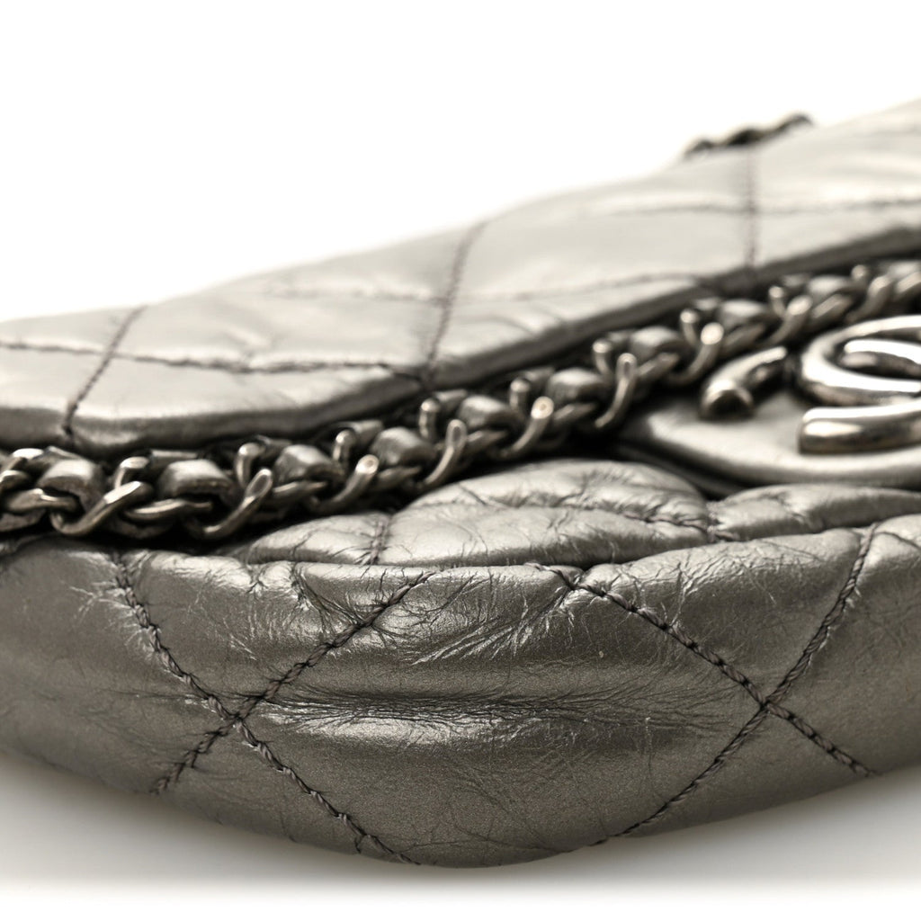Chanel Metallic Aged Calfskin Mini Chain Me Flap Pewter
