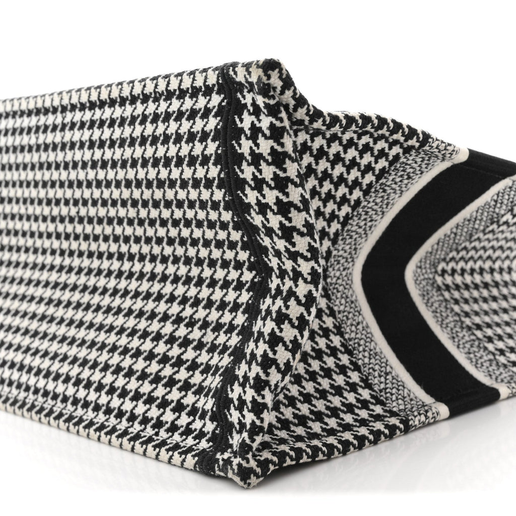 Christian Dior Canvas Houndstooth Embroidered Medium Book  Black White