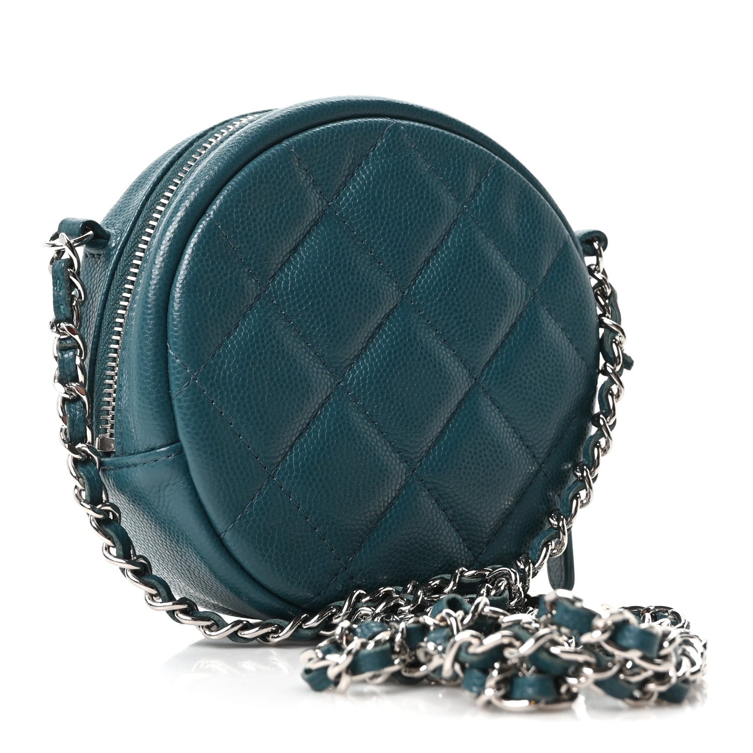 Chanel Caviar Quilted Round Clutch With Chain Green