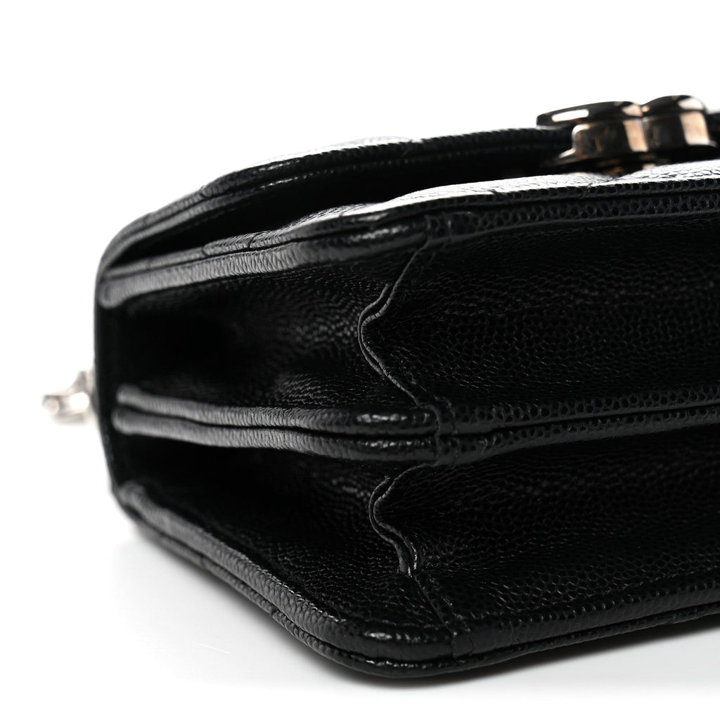 Chanel Caviar Quilted Enamel Top Handle Flap Clutch With Chain Black