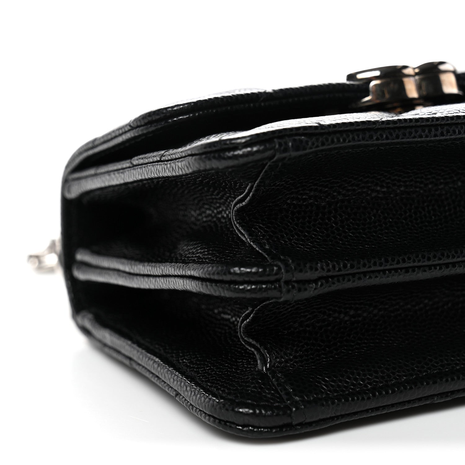 Chanel Caviar Quilted Enamel Top Handle Flap Clutch With Chain Black
