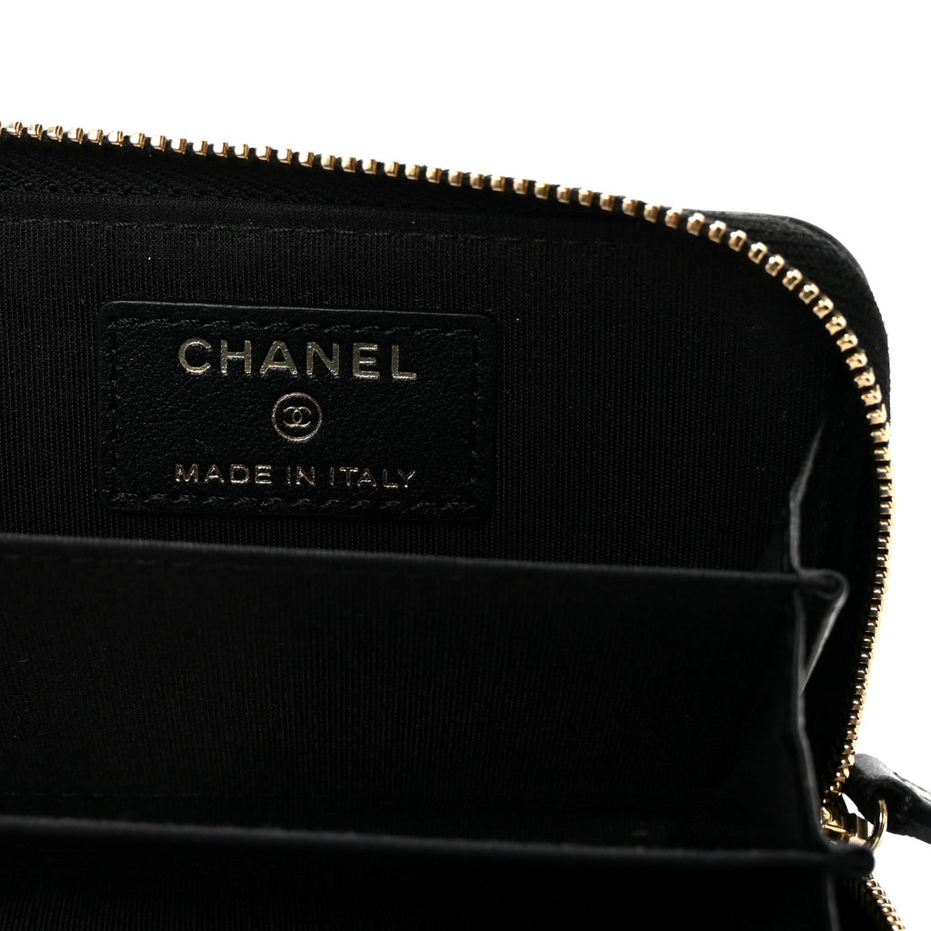 Lambskin Studded Quilted Compact Zip Around Wallet Black