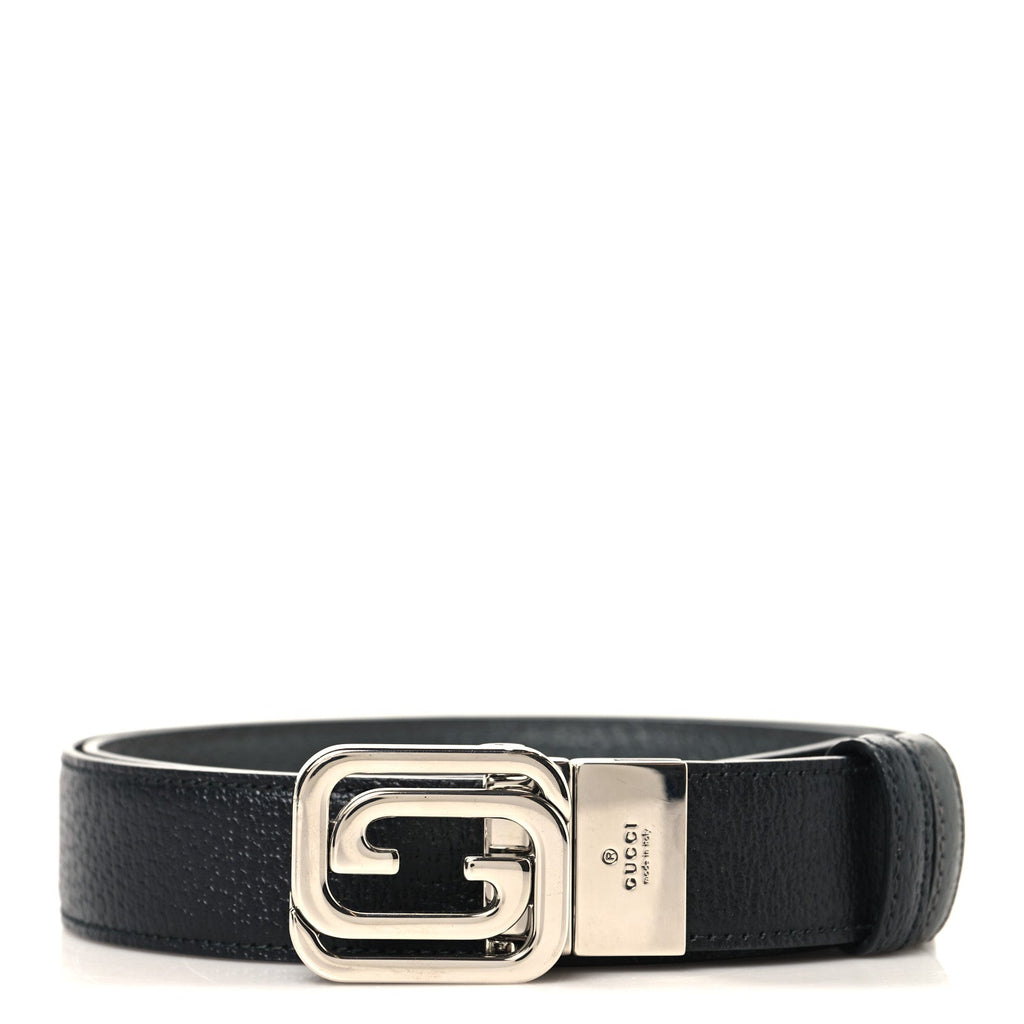 Gucci Textured Dollar Calfskin Squared Interlocking G 30mm Reversible Belt 85 34 Black