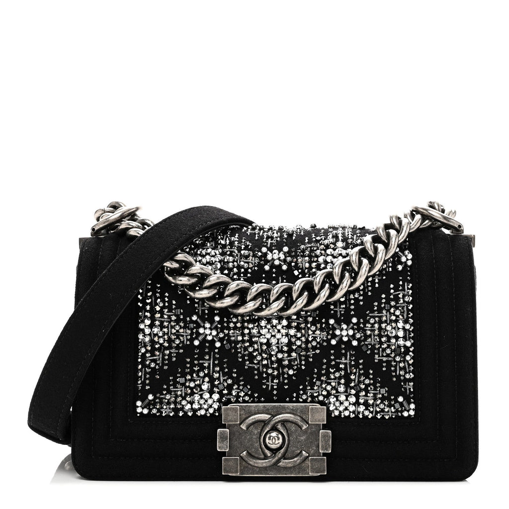 Chanel Wool Felt Embellished Small Boy Flap Black