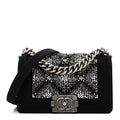 Chanel Wool Felt Embellished Small Boy Flap Black