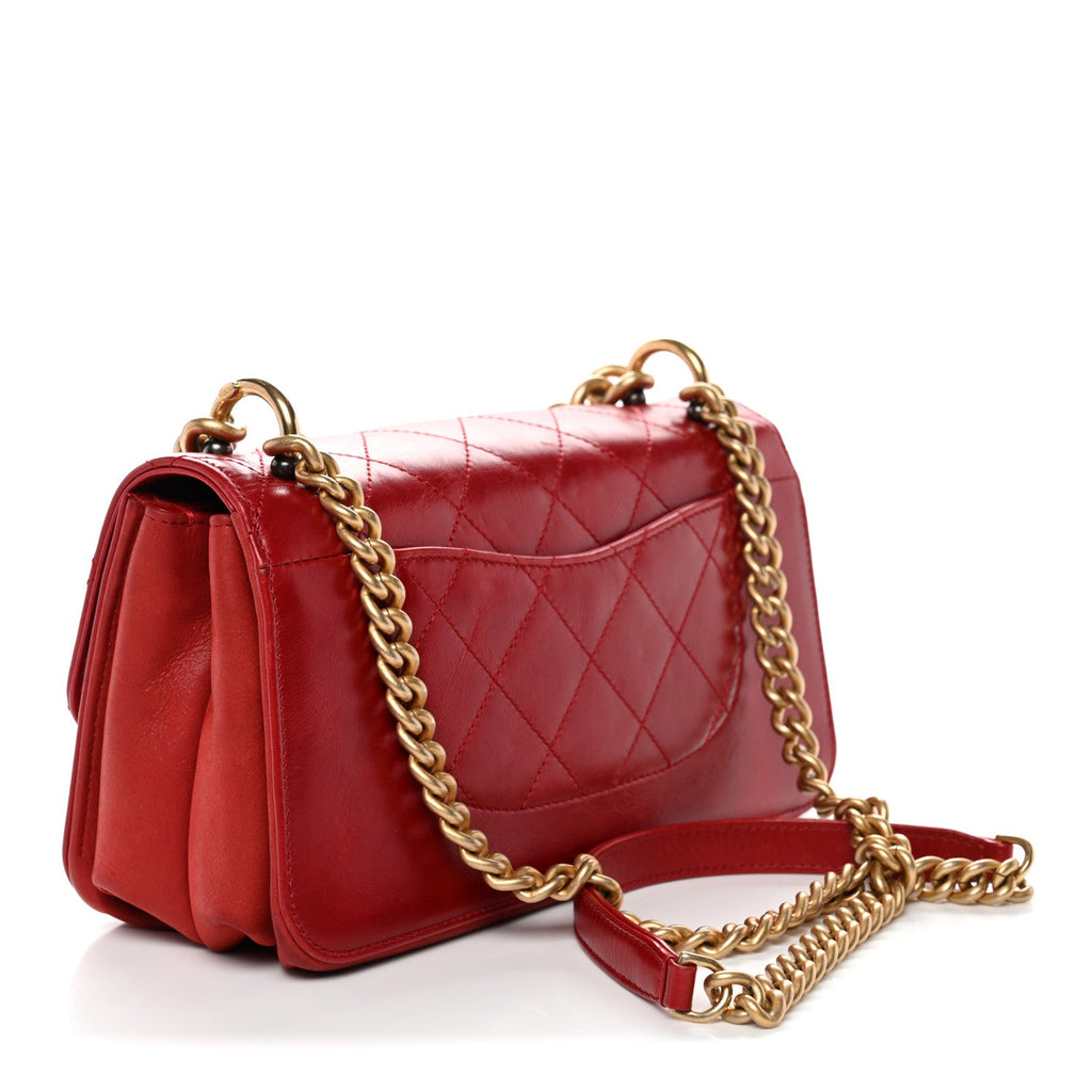 Chanel Iridescent Calfskin Quilted Small Straight Lined Flap Red