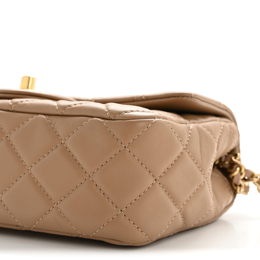 Chanel Lambskin Quilted Mini Rectangular Pearl Crush Flap Beige