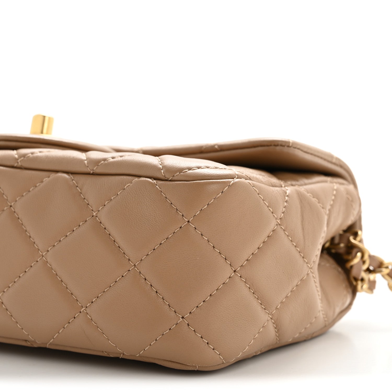 Chanel Lambskin Quilted Mini Rectangular Pearl Crush Flap Beige