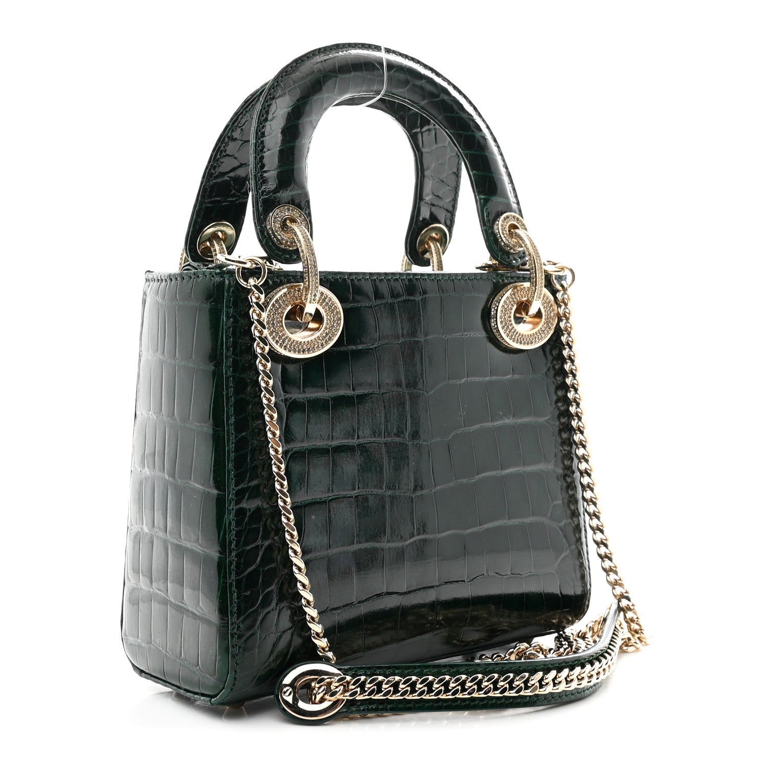 Christian Dior Alligator Crystal Mini Lady Dior Dark Green